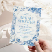 ブライダルシャワー招待ブルーフローラヴィンテージ 招待状