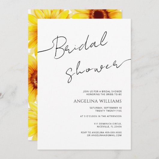 ブライダルシャワー招待水彩ひまわり 招待状 (正面/裏面)