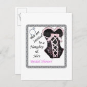 ブライダルシャワー招待状いけな- & Niceピンク&ブラック インビテーションポストカード (正面/裏面)
