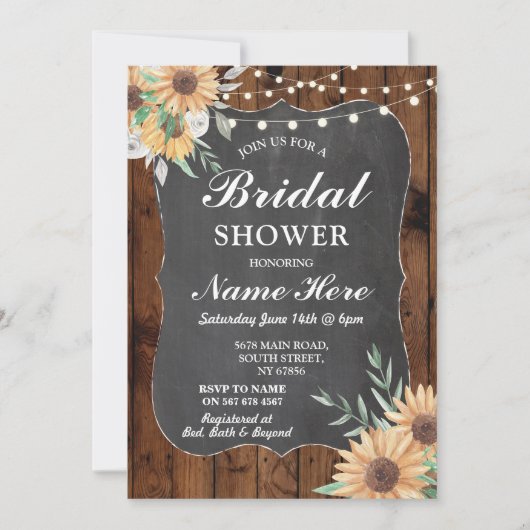 ブライダルシャワー招待状ひまわりウッドフローラ 招待状 (正面)