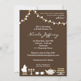 ブライダルシャワー招待状チョコレートブラウン、ティーライト 招待状