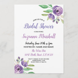 ブライダルシャワー招待状パープルフラワーフローラ薄紫 招待状