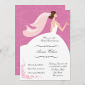 ブライダルシャワー招待状ピンクダマスクテーマ 招待状 (正面/裏面)