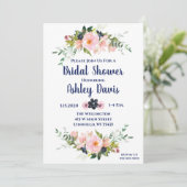 ブライダルシャワー招待状ピンクネイビーフローラブランチ セーブザデート (スタンド正面)