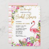 ブライダルシャワー招待状ピンクフラミンゴトロピカルフローラ 招待状 (正面/裏面)