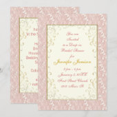 ブライダルシャワー招待状ピンクレース、アイボリー、金ゴールド 招待状 (正面/裏面)