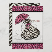 ブライダルシャワー招待状レオパード,レトロドレス,パリ 招待状 (正面/裏面)