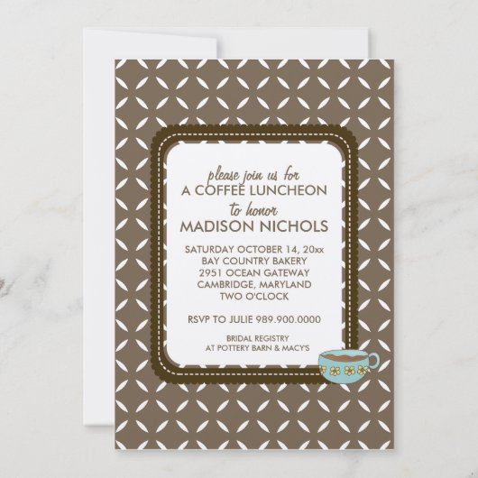 ブライダルシャワー招待状又はコーヒー昼食会イベント 招待状 (裏面)