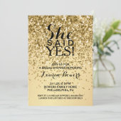 ブライダルシャワー招待状彼女が言ったYes金ゴールドグリッター 招待状 (スタンド正面)