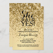 ブライダルシャワー招待状彼女が言ったYes金ゴールドグリッター 招待状 (正面/裏面)