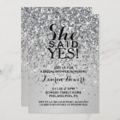 ブライダルシャワー招待状彼女はYesシルバーグリッター  招待状 (正面/裏面)