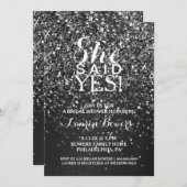 ブライダルシャワー招待状彼女はYesブラックグリッター  招待状 (正面/裏面)