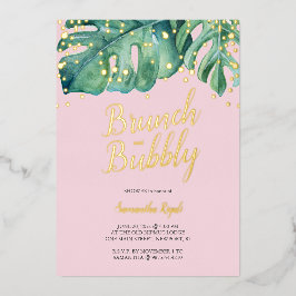 ブライダルシャワー招待状熱帯ピンクと緑 箔招待状