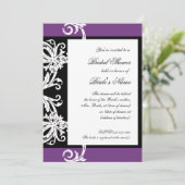 ブライダルシャワー招待状白黒パープルダマスク 招待状 (スタンド正面)