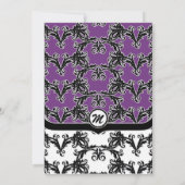 ブライダルシャワー招待状白黒パープルダマスク 招待状 (裏面)