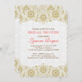 ブライダルシャワー招待状金ゴールドレースホワイトダマスク 招待状 (正面/裏面)