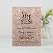 ブライダルシャワー招待状 – 彼女が言ったYesバラ金ゴールド 招待状 (スタンド正面)