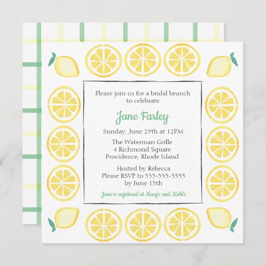 ブライダルシャワー招待状（緑アクセント付き） 招待状 (正面/裏面)