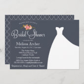 ブライダルシャワー招待状、花とウェディングドレス 招待状 (正面/裏面)