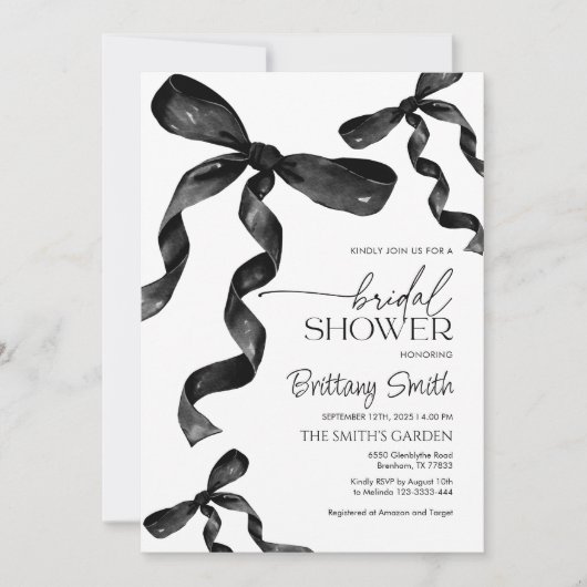 ブライダルシャワー招待状（黒い弓を使用） 招待状 (正面)