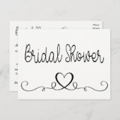 ブライダルシャワー招待白黒ハートラブ インビテーションポストカード (正面/裏面)