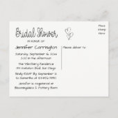 ブライダルシャワー招待白黒ハートラブ インビテーションポストカード (裏面)