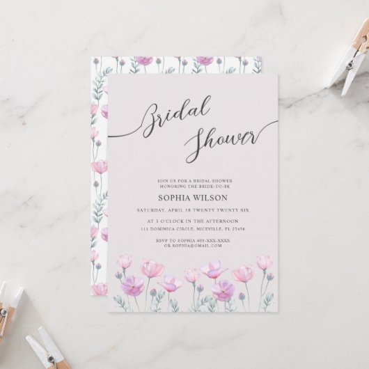 ブライダルシャワー招待繊細な花。 招待状 (正面/裏面インサイチュ)