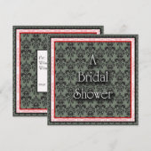 ブライダルシャワー招待赤/黒ダマスク 招待状 (正面/裏面)