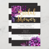 ブライダルシャワー招待金ゴールド。黒と紫 招待状 (正面/裏面)