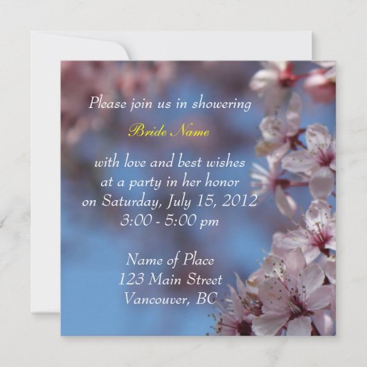 ブライダルシャワー招待、さくらんぼ開花ツリー 招待状 (正面)