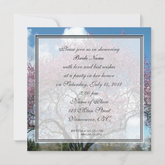 ブライダルシャワー招待、さくらんぼ開花ツリー 招待状 (正面)