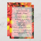 ブライダルシャワー招待、オレンジ色のデイジー花 招待状 (正面/裏面)