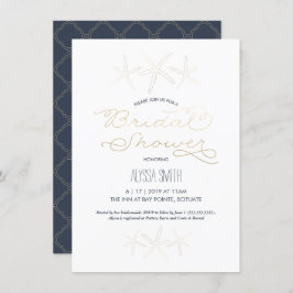 ブライダルシャワー招待 – ビーチ、ヒトデ、金ゴールド 招待状