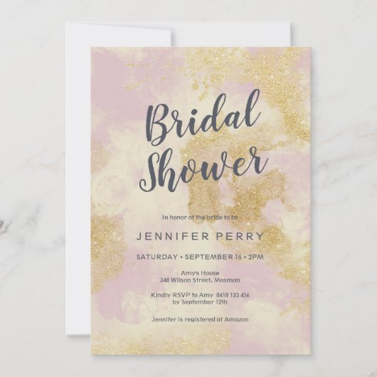 ブライダルシャワー招待 – ピンク金ゴールドグリッター 招待状 (正面)
