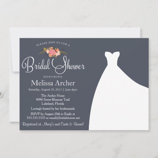 ブライダルシャワー招待，フローラ結婚&ズガウン 招待状 (正面)