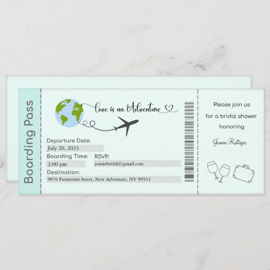 ブライダルシャワー招待、旅行テーマブライダル 招待状 (正面/裏面)