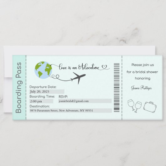 ブライダルシャワー招待、旅行テーマブライダル 招待状 (正面)