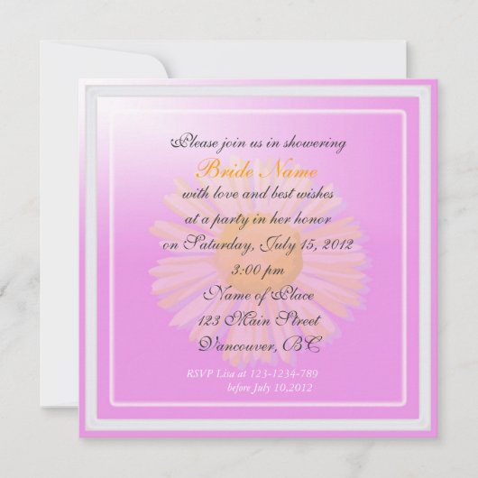 ブライダルシャワー招待、紫の花 招待状 (正面)