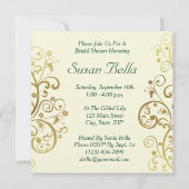 ブライダルシャワー招待 – -金ゴールド渦巻き旋回とダークグリーン 招待状 (裏面)