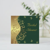 ブライダルシャワー招待 – -金ゴールド渦巻き旋回とダークグリーン 招待状 (スタンド正面)