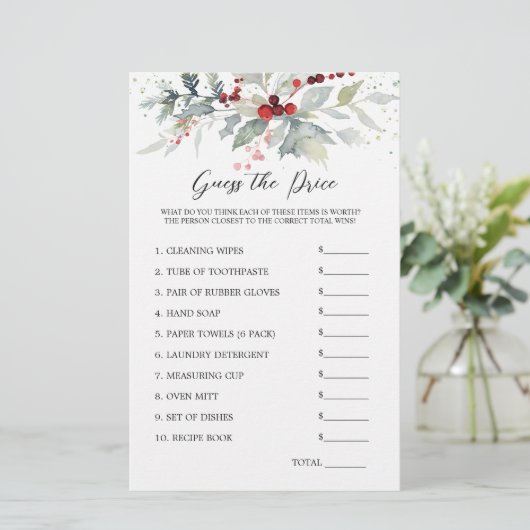 ブライダルシャワー推定価格の冬の果実の葉 便箋 (スタンド正面)