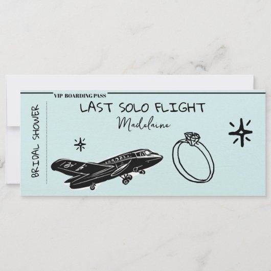 ブライダルシャワー搭乗券ラストソロフライトブルー 招待状 (裏面)