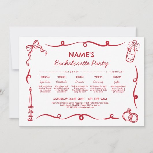 ブライダルシャワー旅程お洒落手描き 招待状 (正面)