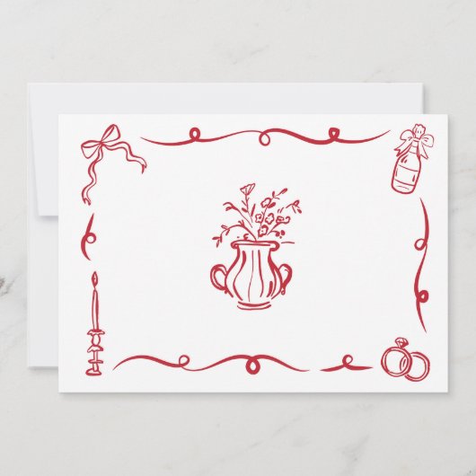 ブライダルシャワー旅程お洒落手描き 招待状 (裏面)