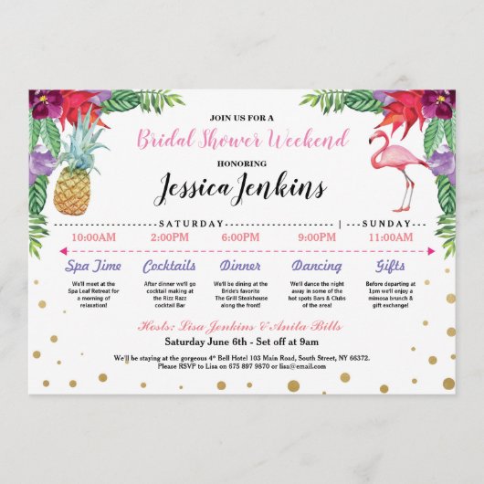 ブライダルシャワー旅程アロハフラミンゴピナップル プログラム (正面)