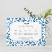 ブライダルシャワー旅程チンツブルー&ホワイトフローラ 招待状 (スタンド正面)