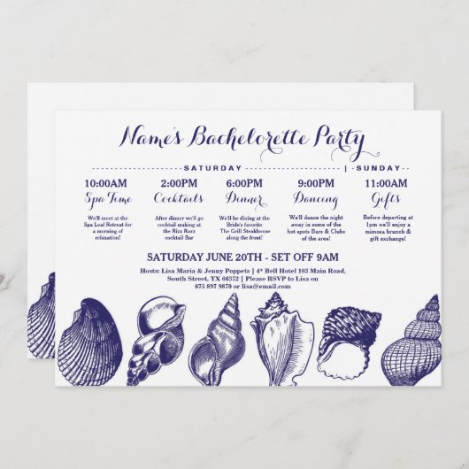 ブライダルシャワー旅程ビーチ結婚式シェルシー 招待状 (正面/裏面)