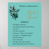 ブライダルシャワー旅程プランティール(緑がかった色)ブルーフローラFab ポスター (正面)