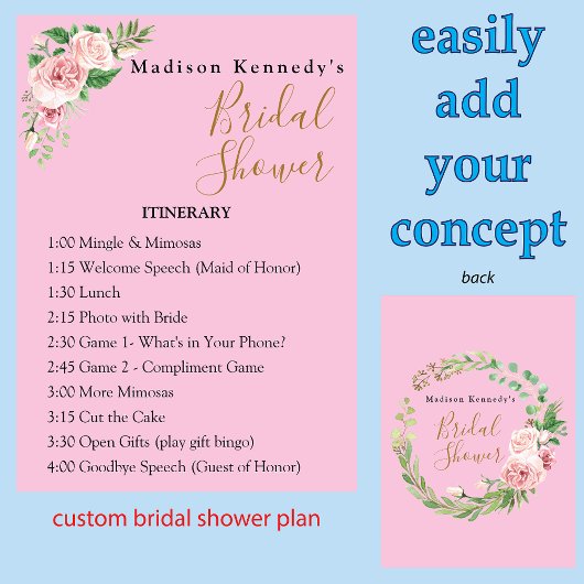 ブライダルシャワー旅程プラン🌸ピンクフローラ 招待状