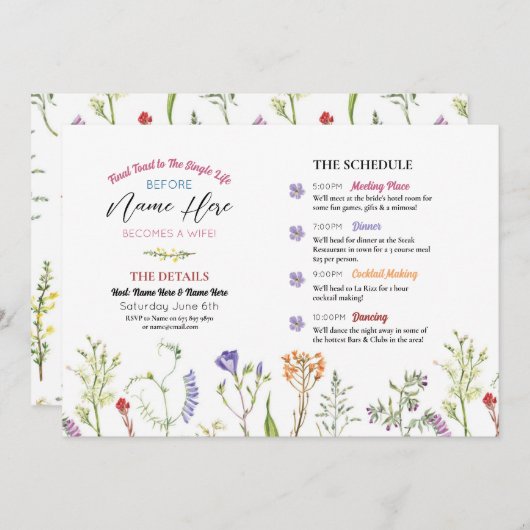 ブライダルシャワー旅程ワイルドフラワーフローラ プログラム (正面/裏面)
